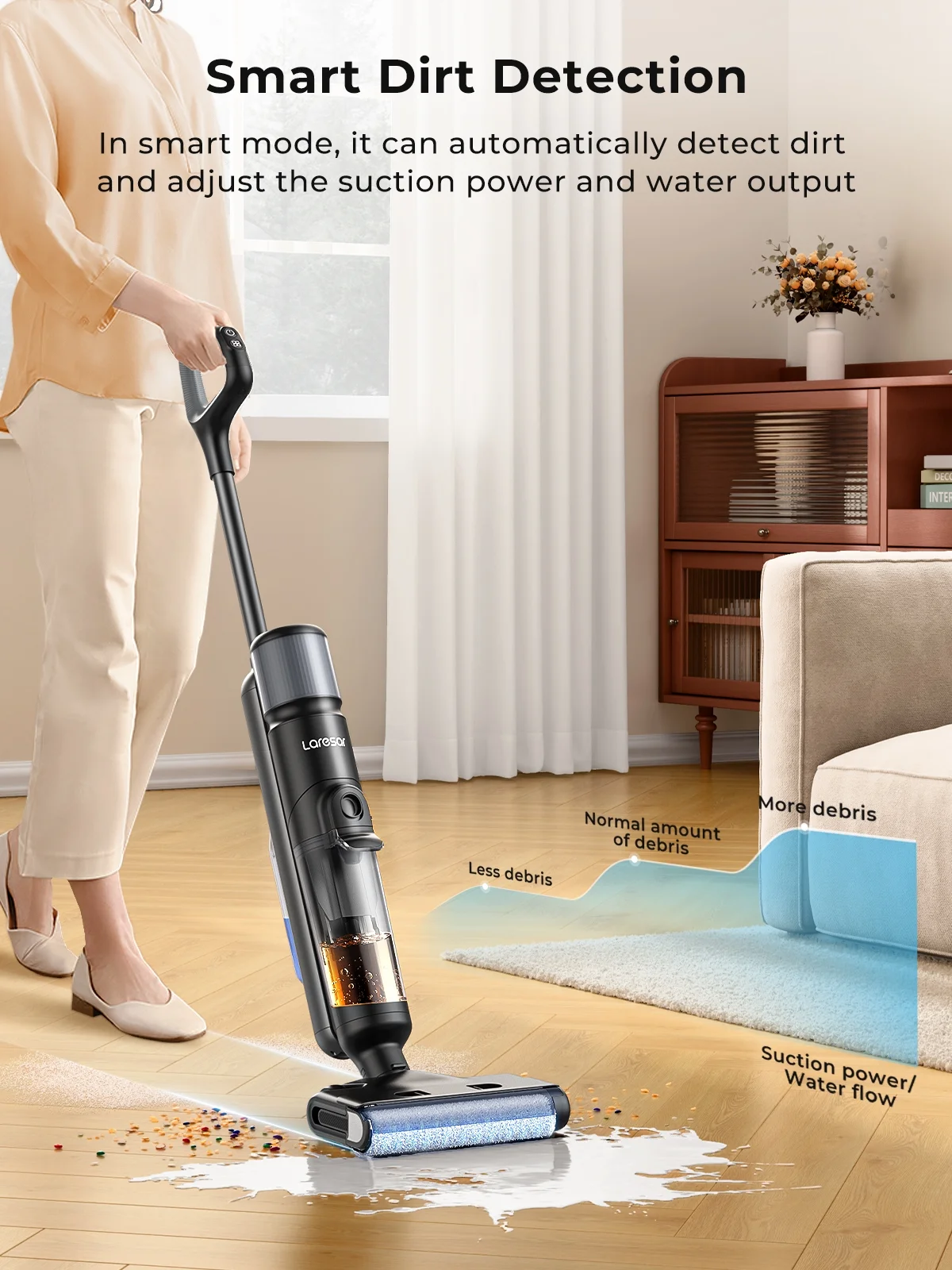Laresar M3 Cordless Wet Dry Vacuum Mop, 55Min Multi-Surface Cordless Floor Washer 3 in 1 Self-Cleaning Vacuum Mop Hard Floor Cleaners