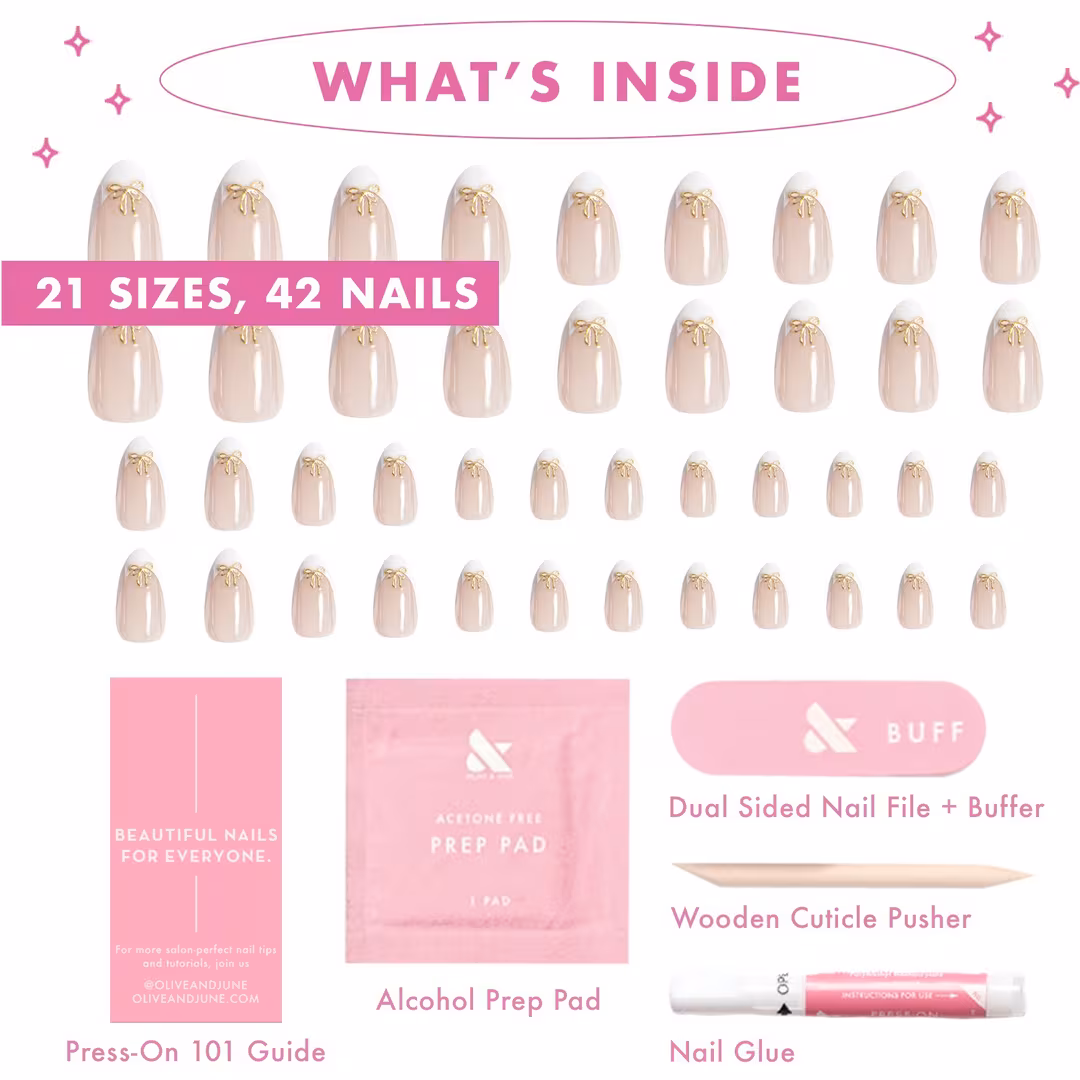 Olive & June  Holiday Instant Mani - Gold Bow French Medium Almond