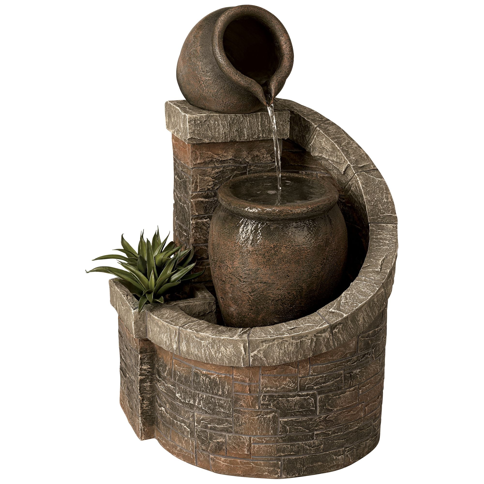 Two Jug 35" High Large Rustic Indoor Outdoor Decor Faux Stone Floor Fountain with Light LED Outside Garden Patio