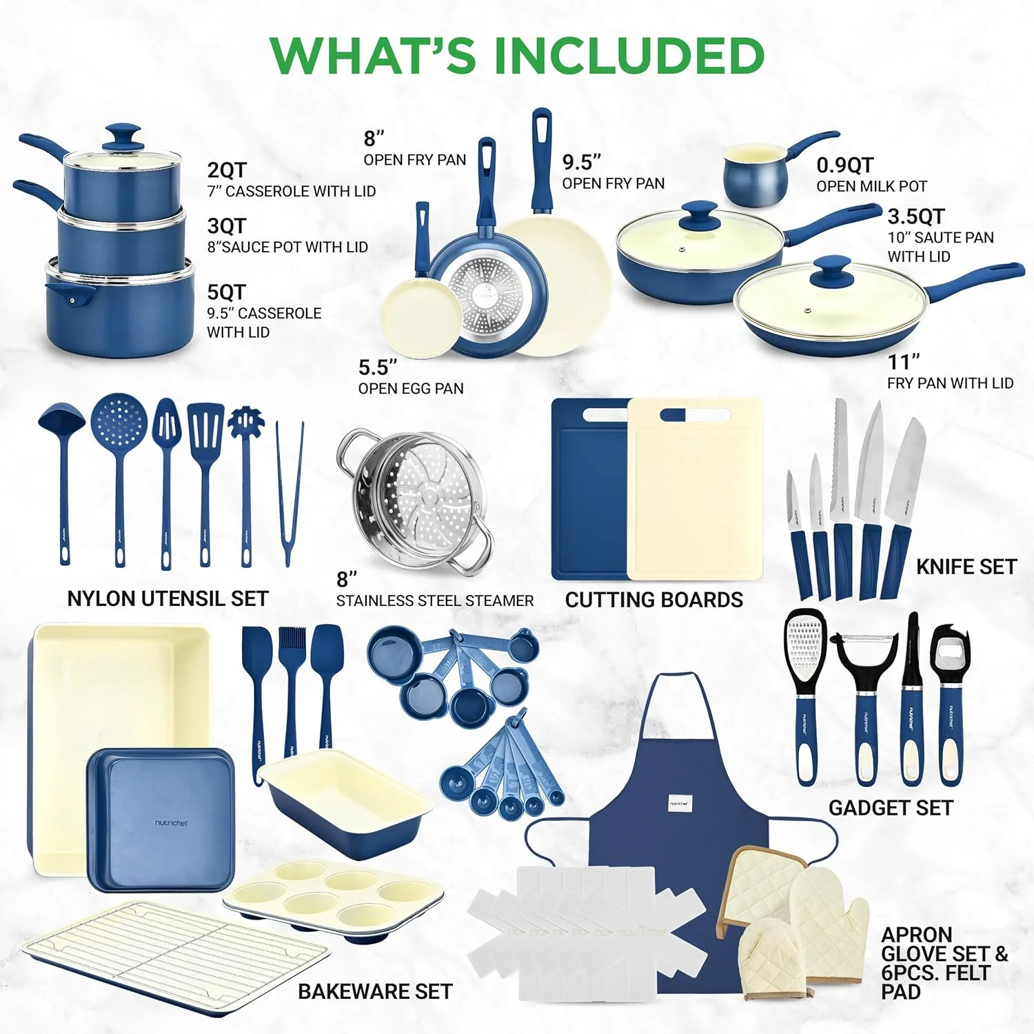 54-Piece Kitchen Cookware Set �C Complete Non-Stick Ceramic Pots and Pans Set with Utensils, Bakeware, and Knife Set, Gas, Electric & Induction Compatible, Blush Pink Kitchen Essentials