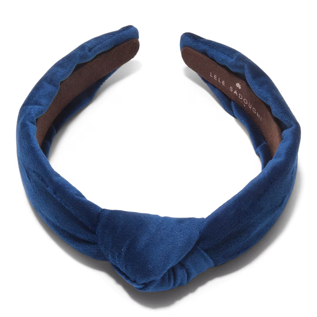 Lele Sadoughi  Velvet Navy Slim Knotted Headband