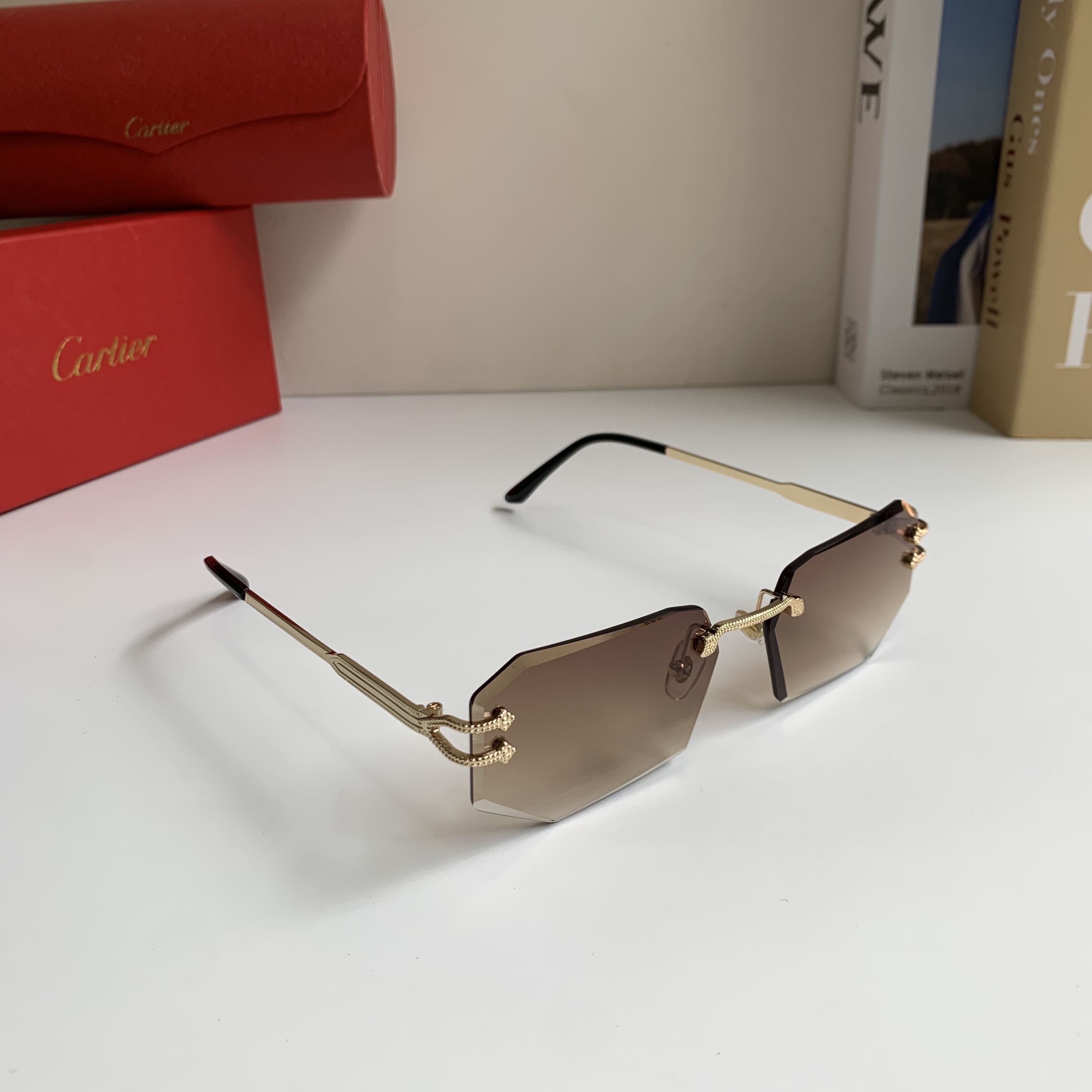 Cartier Rimless Geometric Rectangular Sunglasses