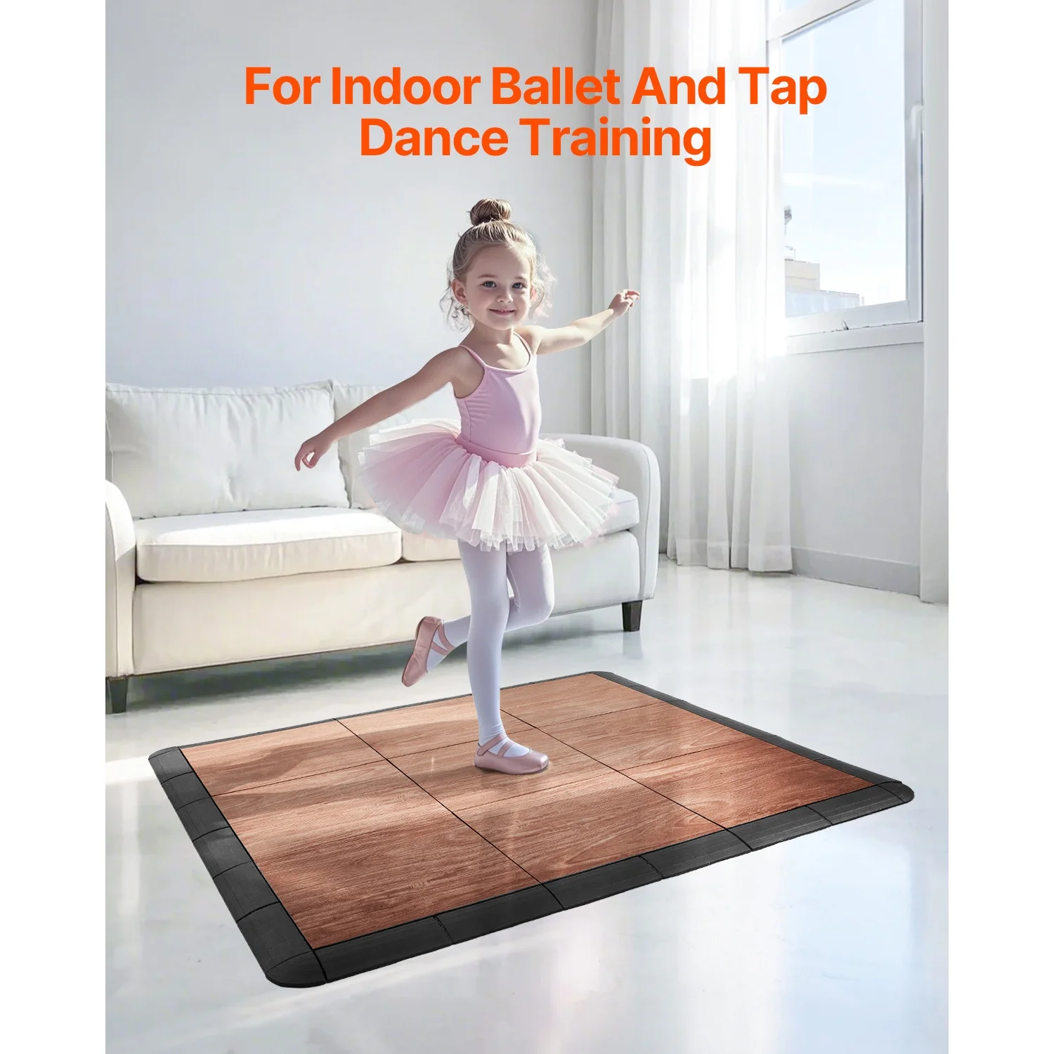 KFFKFF Interlocking Dance Floor Tiles, 12.4 x 12.4 in, 52-Piece Portable Flooring with Cushioned Base (Oak Wood Grain, Covers 52 sq. ft/Box)