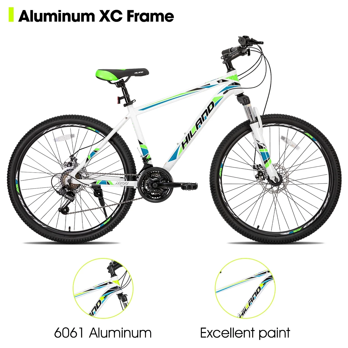 Hiland Mountain Bike, Multi-Spokes,Shimano 21 Speeds Drivetrain,Aluminum Frame 26 inch Wheels, Men's MTB Bicycle, White