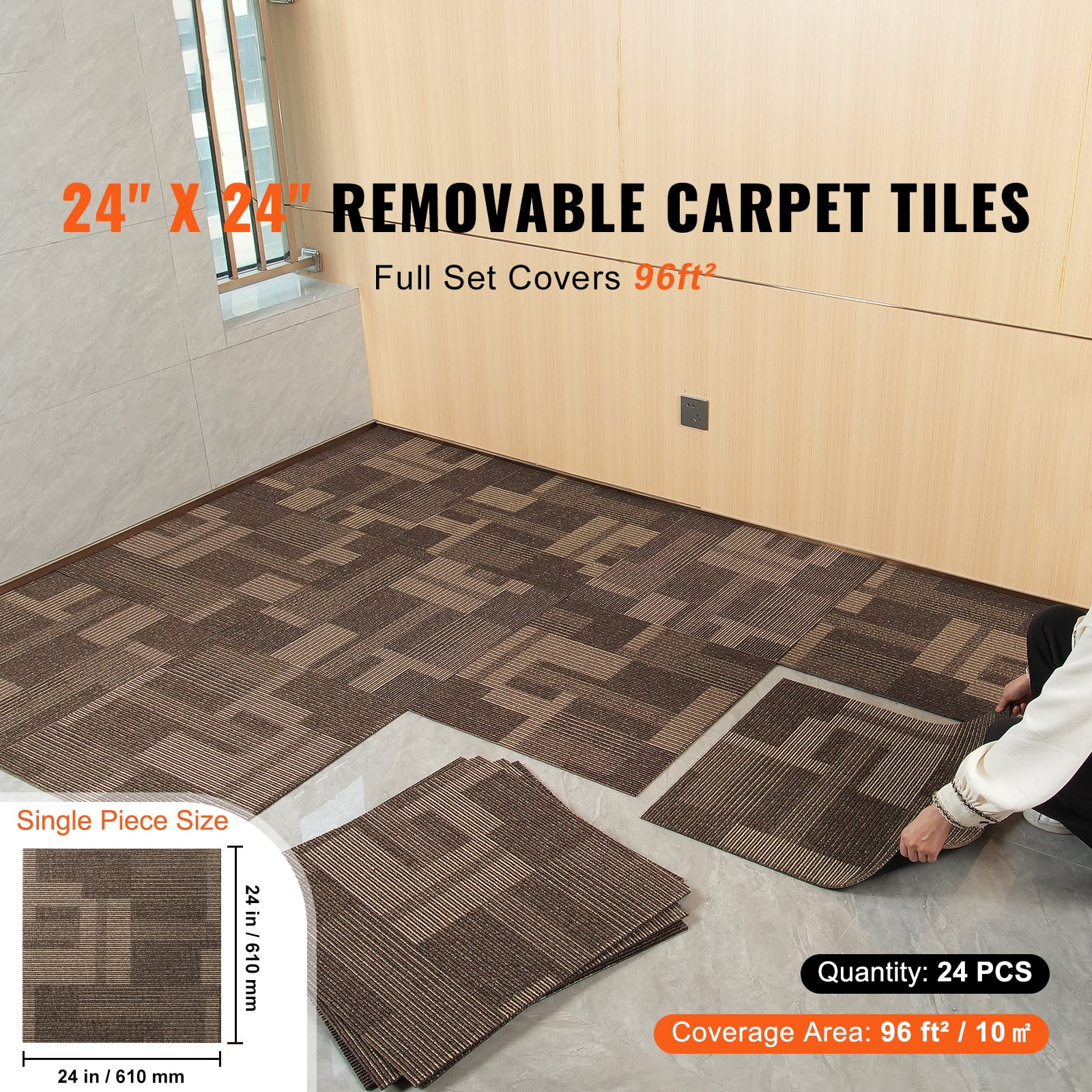 KFFKFF Carpet Tile Floor 24pcs Squares w/Padding Attached 20