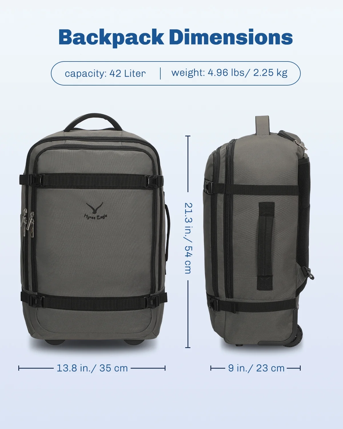 Hynes Eagle 22" Hybrid Carry-On Luggage, Softside Rolling Backpack, Grey