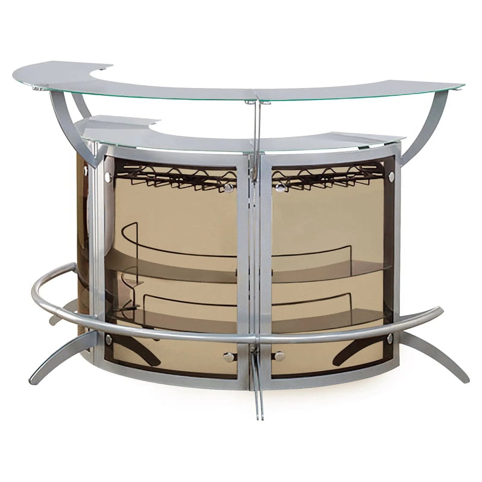 Dallas 2-shelf Curved Home Bar Silver and Frosted Glass (Set of 3)