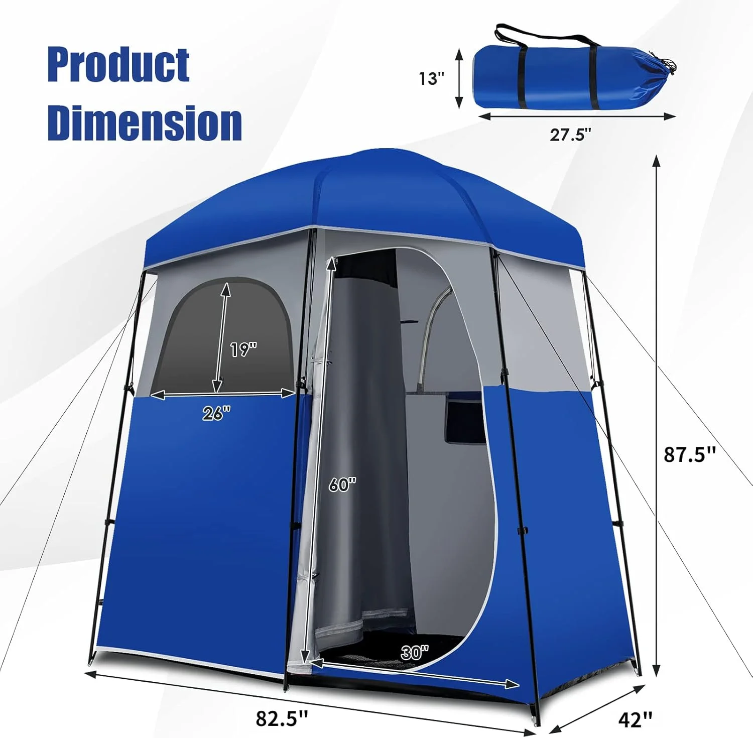 XYTREWDouble-Room Shower Tent, Oversize Space Privacy Shelter for Camping with Floor, Portable Camping Changing Tent with Removable Rain Fly, Storage Bag for Dressing, Toilet