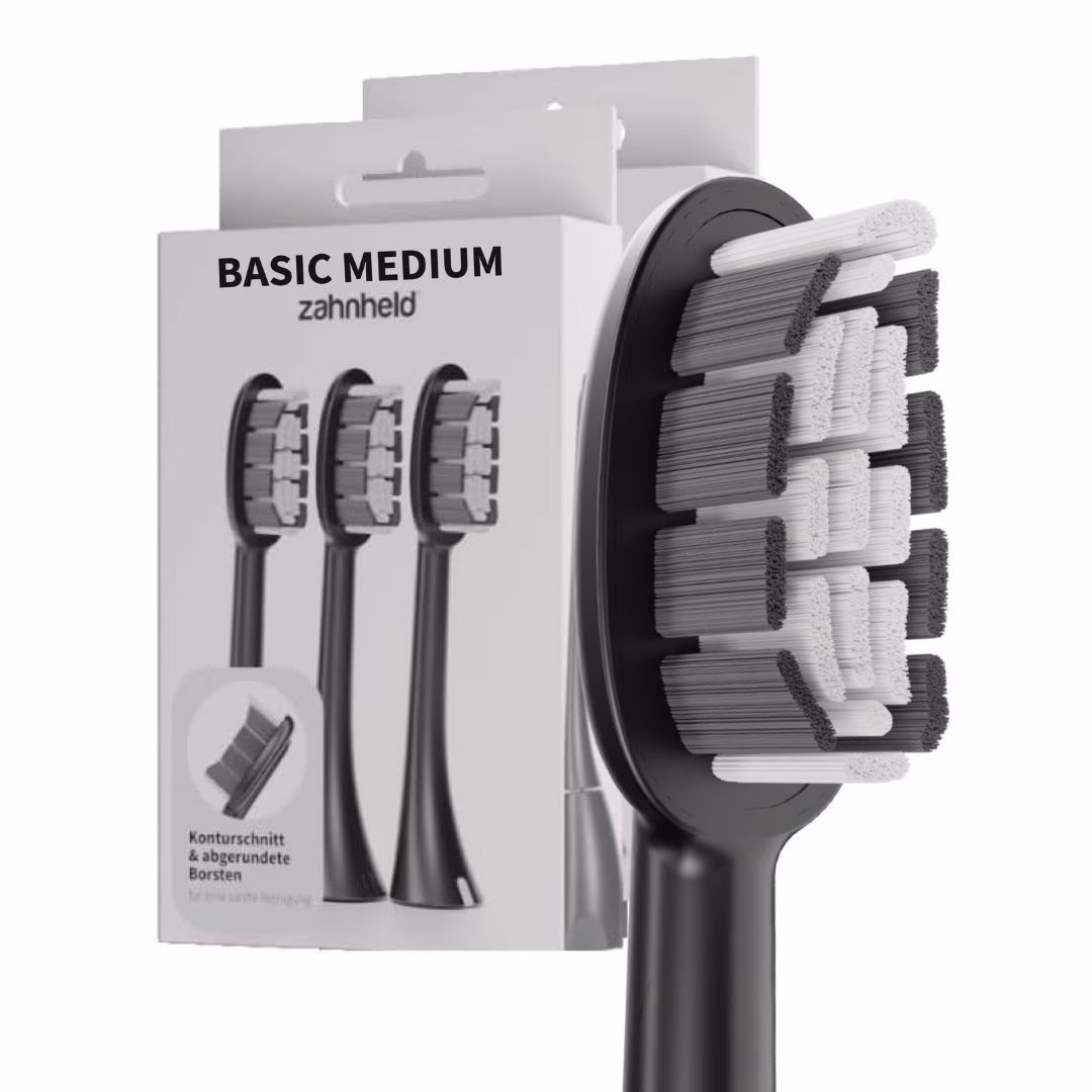 Bürstenkopf Basic Medium schwarz (6 Stück) - mittelharte Wechselköpfe