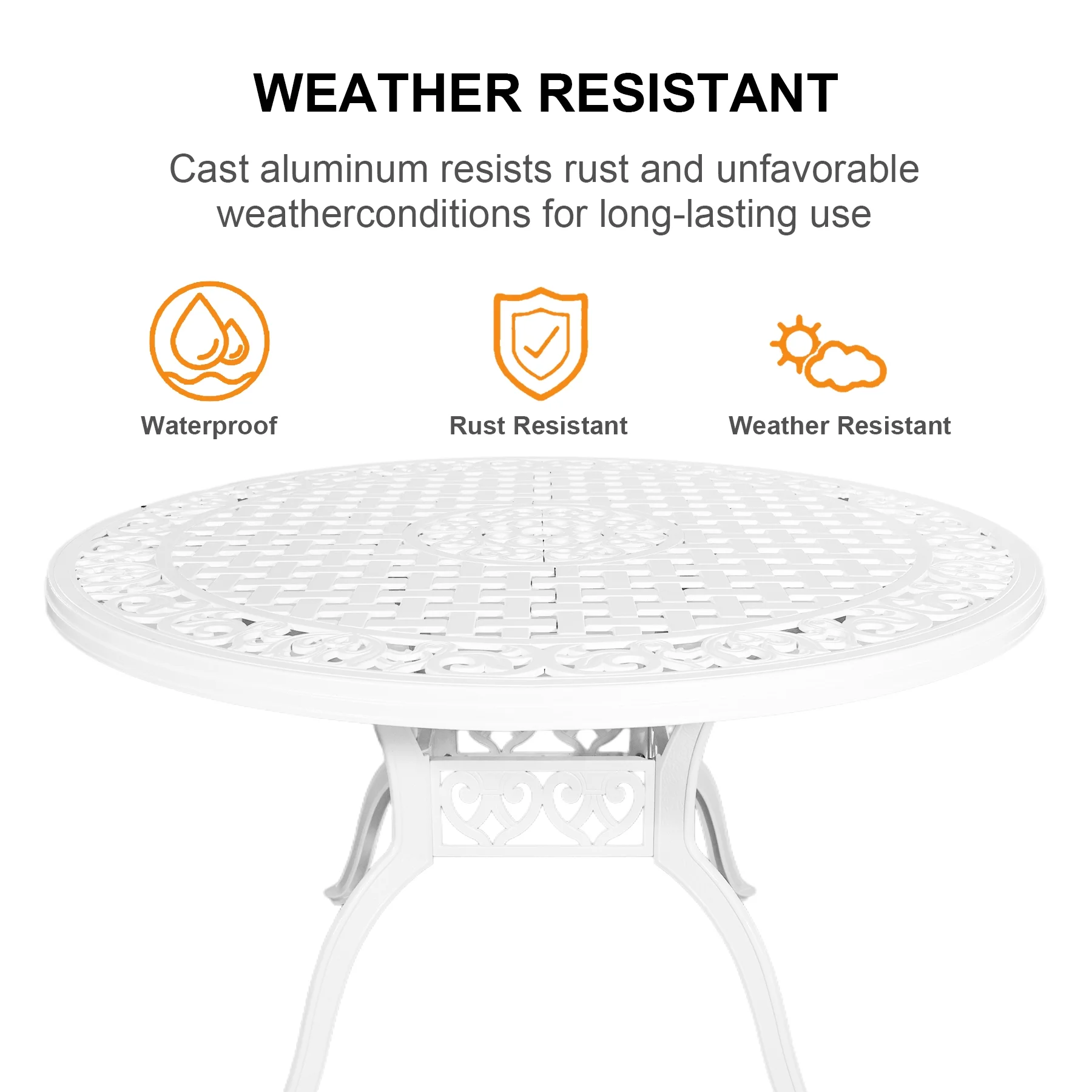 48" Round Patio Table for 6-8 Person Cast Aluminum Patio Table with 2.36" Umbrella Hole,Metal Outdoor Dining Tables,Wrought Iron Patio Bistro Table,White Patio Table.