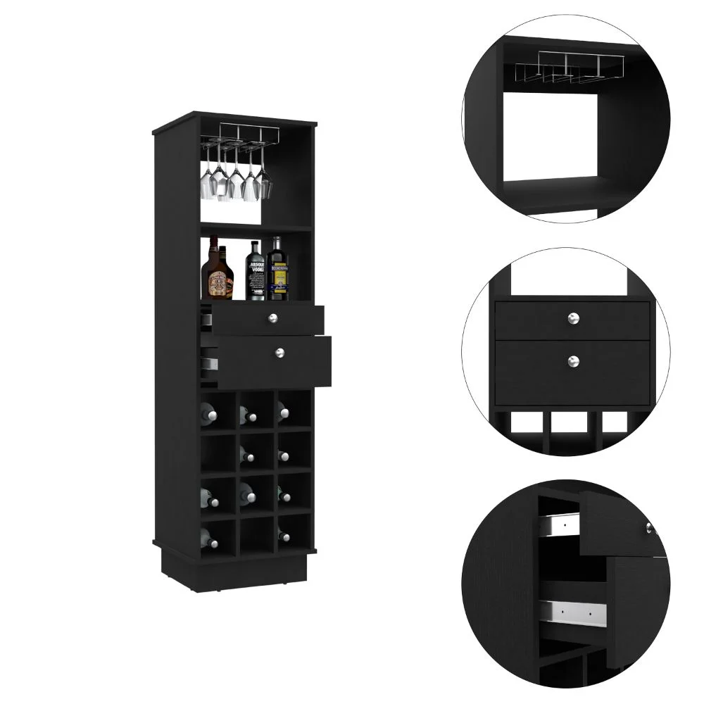 Boahaus Stoke Bar Modern Black Painted with Wine Rack