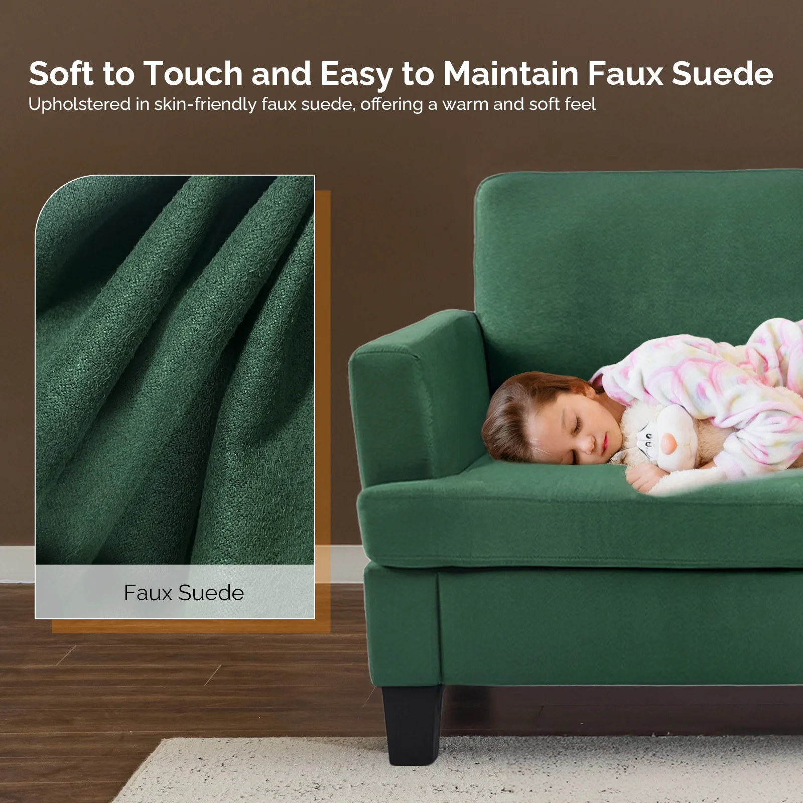 Ktaxon 83" Sofa with 3 Seater, Faux Suede Couch with Deep Seat, Ergonomic Design, Removable Cushions for Living Room Bedroom Office, Dark Green