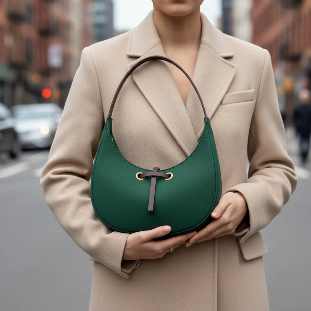 Green Felt Half-Moon Bag