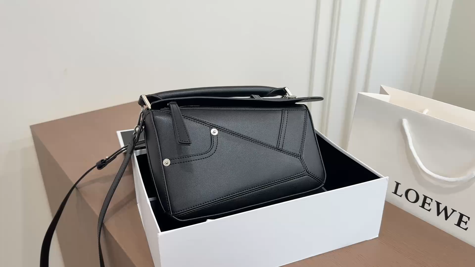 Loewe Puzzle Edge Black Leather Top Handle Bag