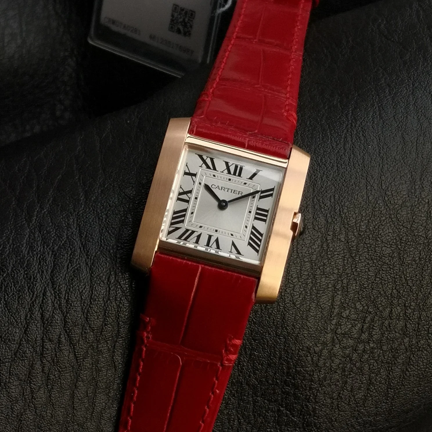 Cartier Watch Tank Francaise Pink Gold Case Red Leather Strap