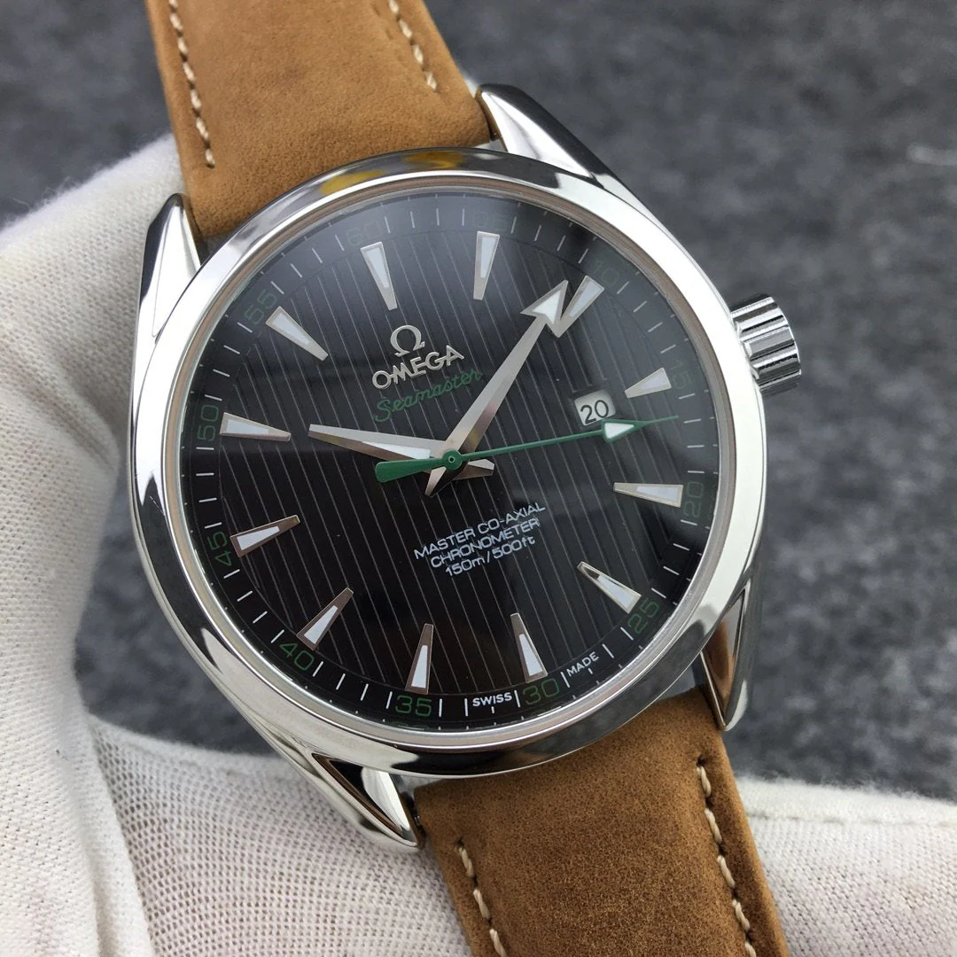 Omega Watch SEAMASTER AQUA TERRA 150M STEEL CASE BLACK DIAL BROWN LEATHER