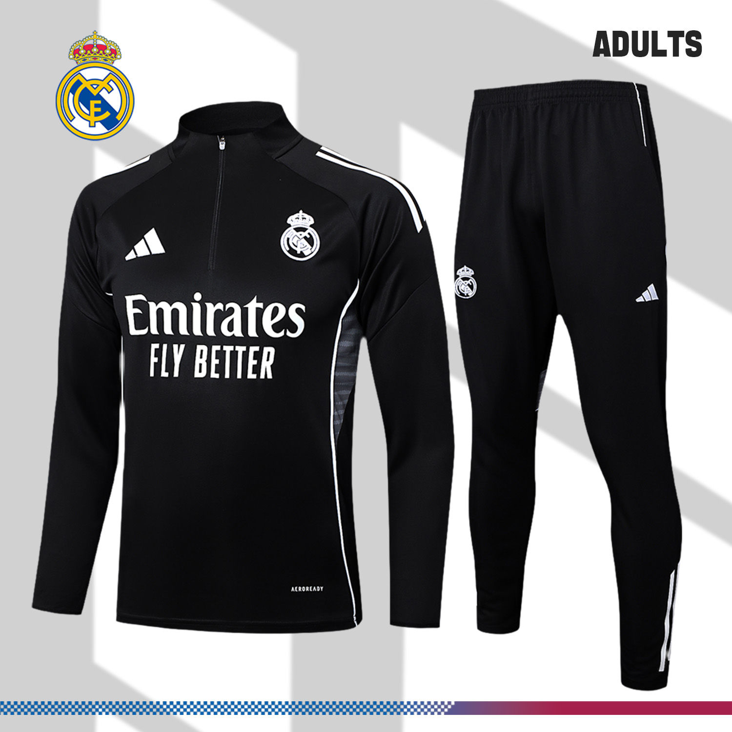 2024/2025 Real Madrid Black Adult Half Zip Training Kit (Adult Kit)