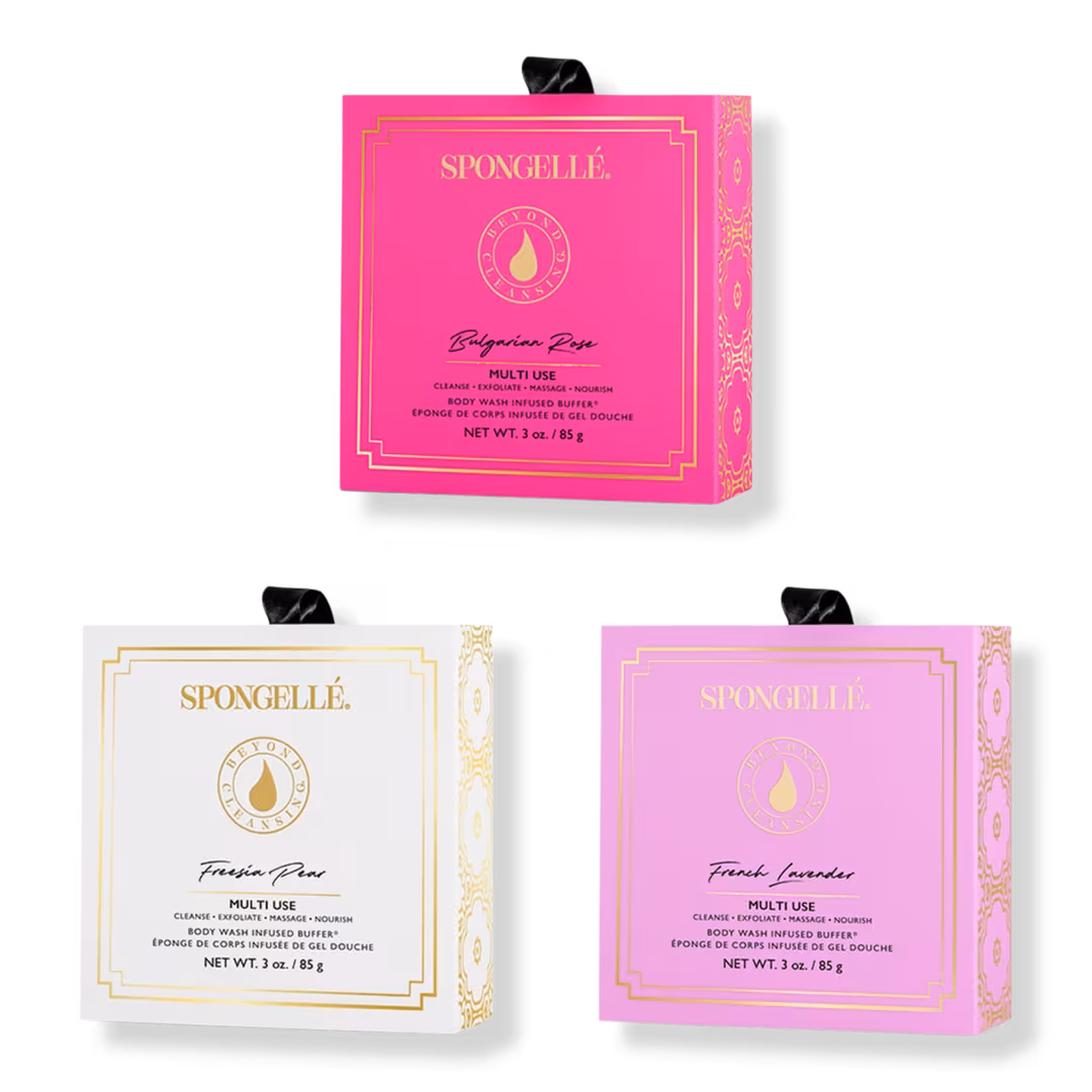 SPONGELLE  Floral Boxed Flower Set | 3 Exfoliating Body Wash Buffers | Gift Set