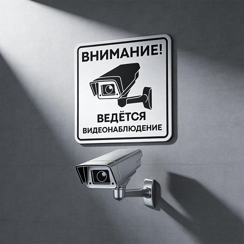 Russian language 24-hour surveillance warning sign, Russian warning sign, private territory courtyard surveillance area sign