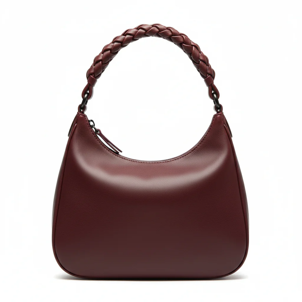 Burgundy Woven Handle Hobo
