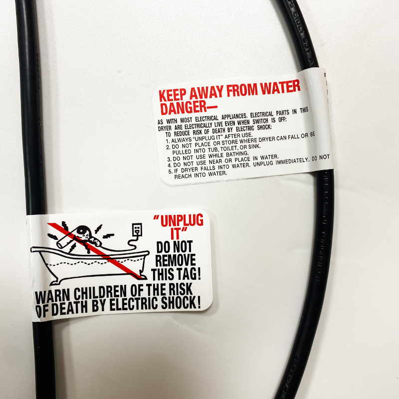 UL power cord label North American UL817 certified waterproof power cord warning label PGIS2 certified cable label
