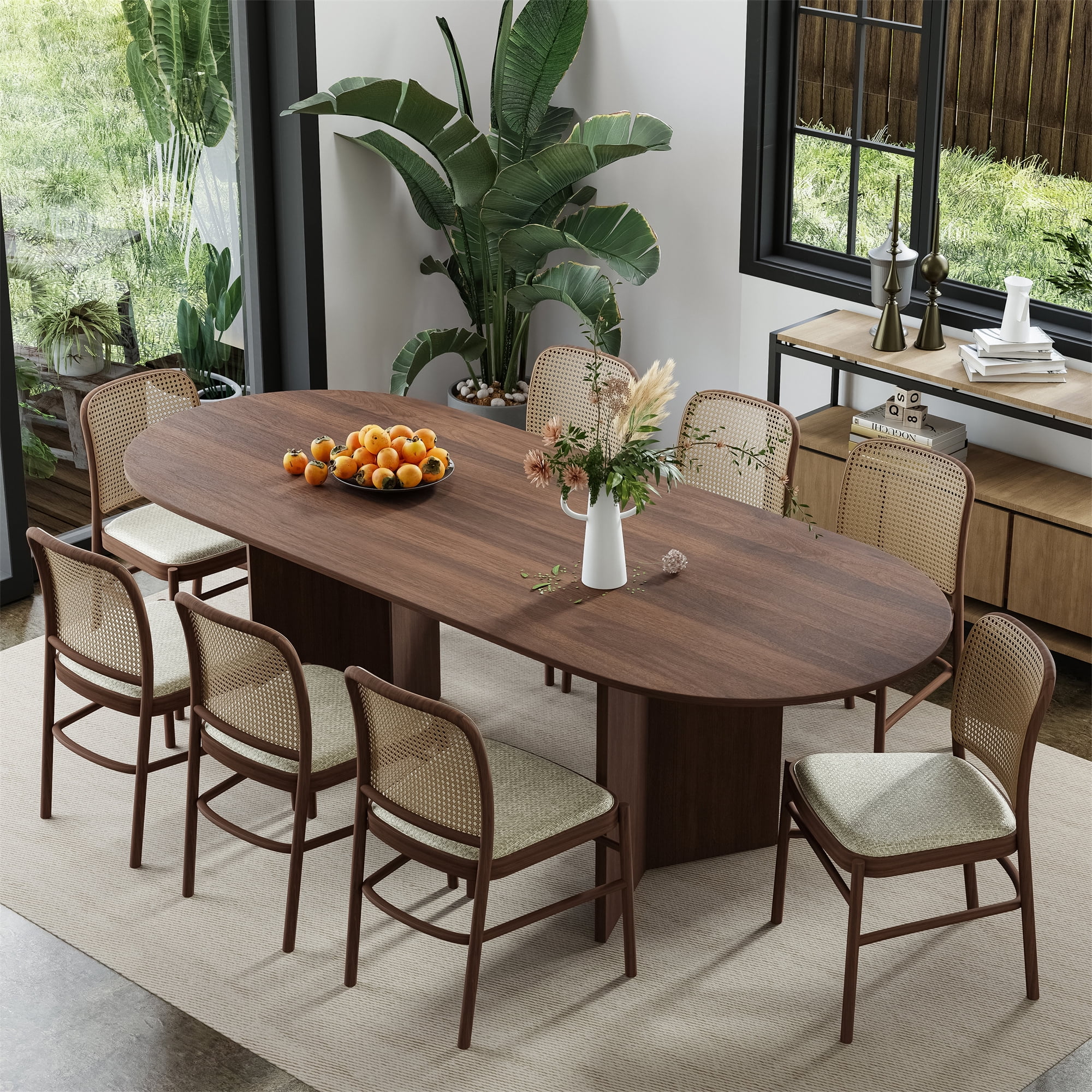 Brix 79"x33.5" Soild Wood Dining Table Oval Kitchen Table, Walnut