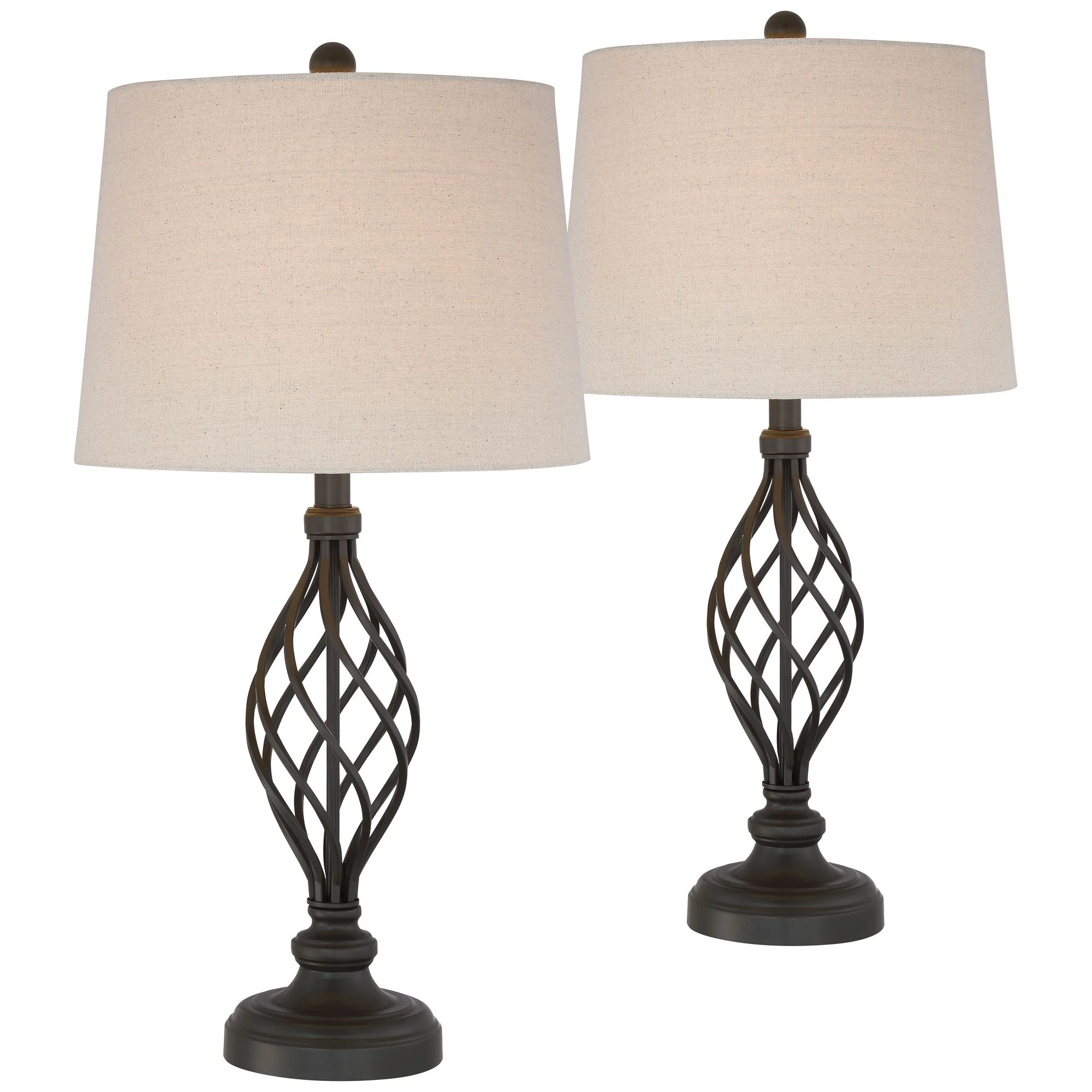 Franklin Iron Works Annie Modern Industrial Table Lamps 28" Tall Set of 2 Bronze Iron with Table Top Dimmers Cream Tapered Drum Shade for Living Room