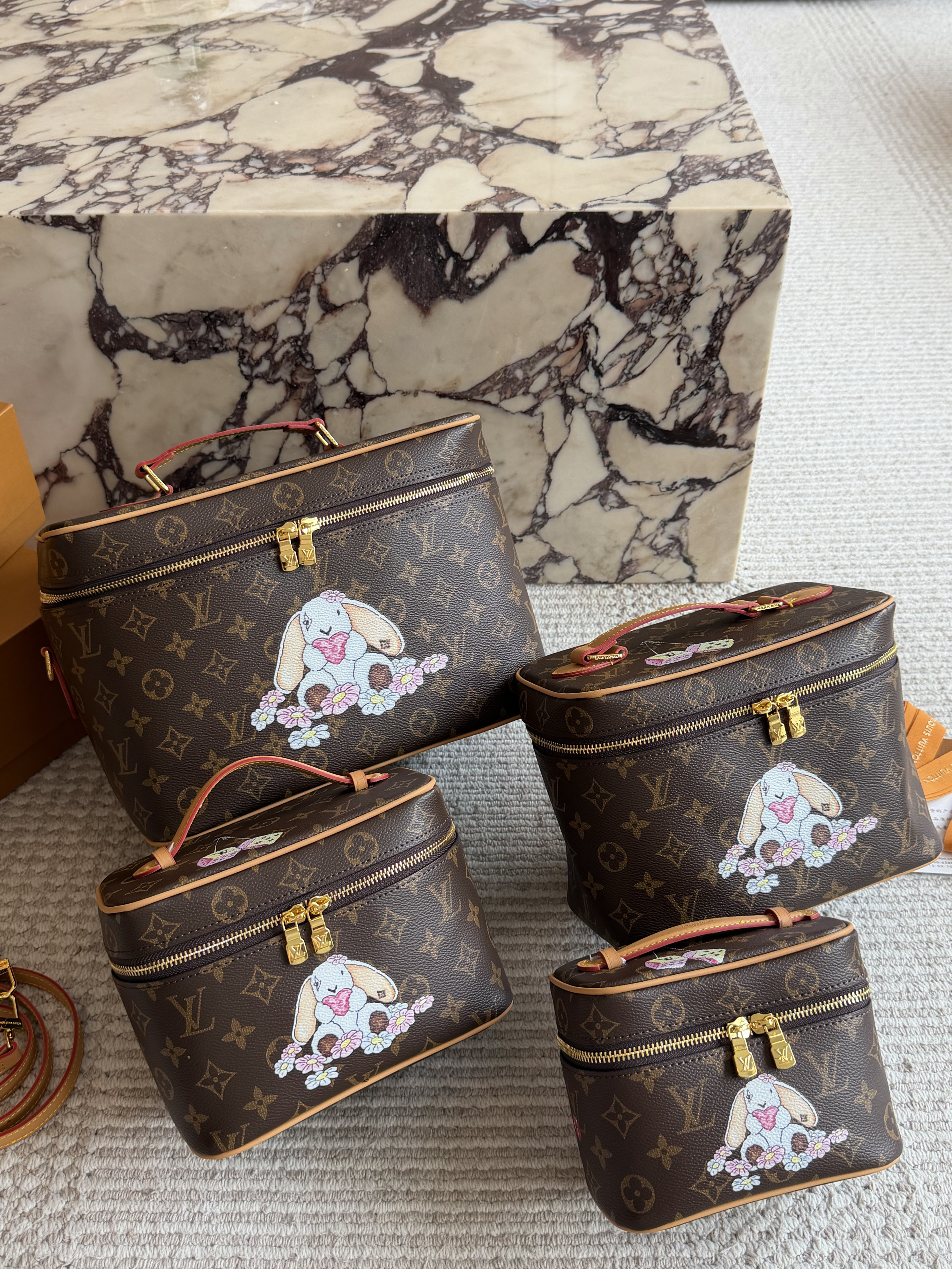 LV Monogram Canvas Bunny Floral Print Nice Vanity Case Shoulder Top Handle Bag
