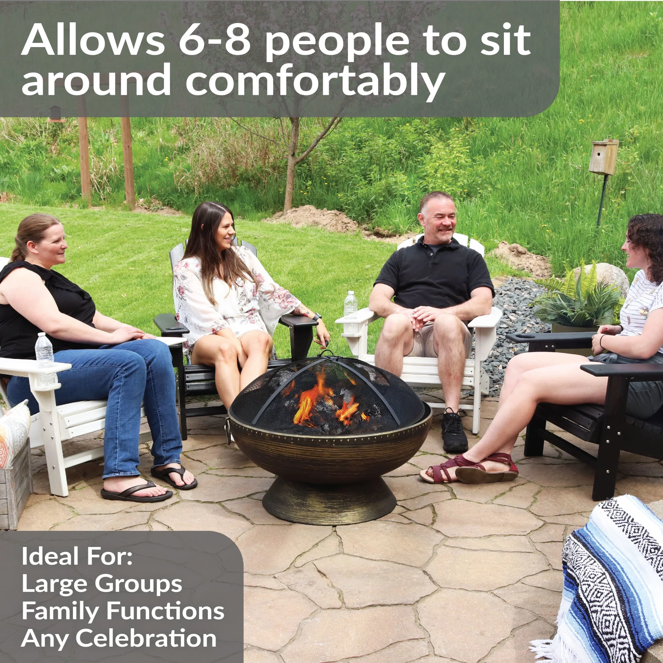 Sunnydaze 30" Wood-Burning Black Finish Steel Fire Pit Bowl with Screen, Grate, and Poker
