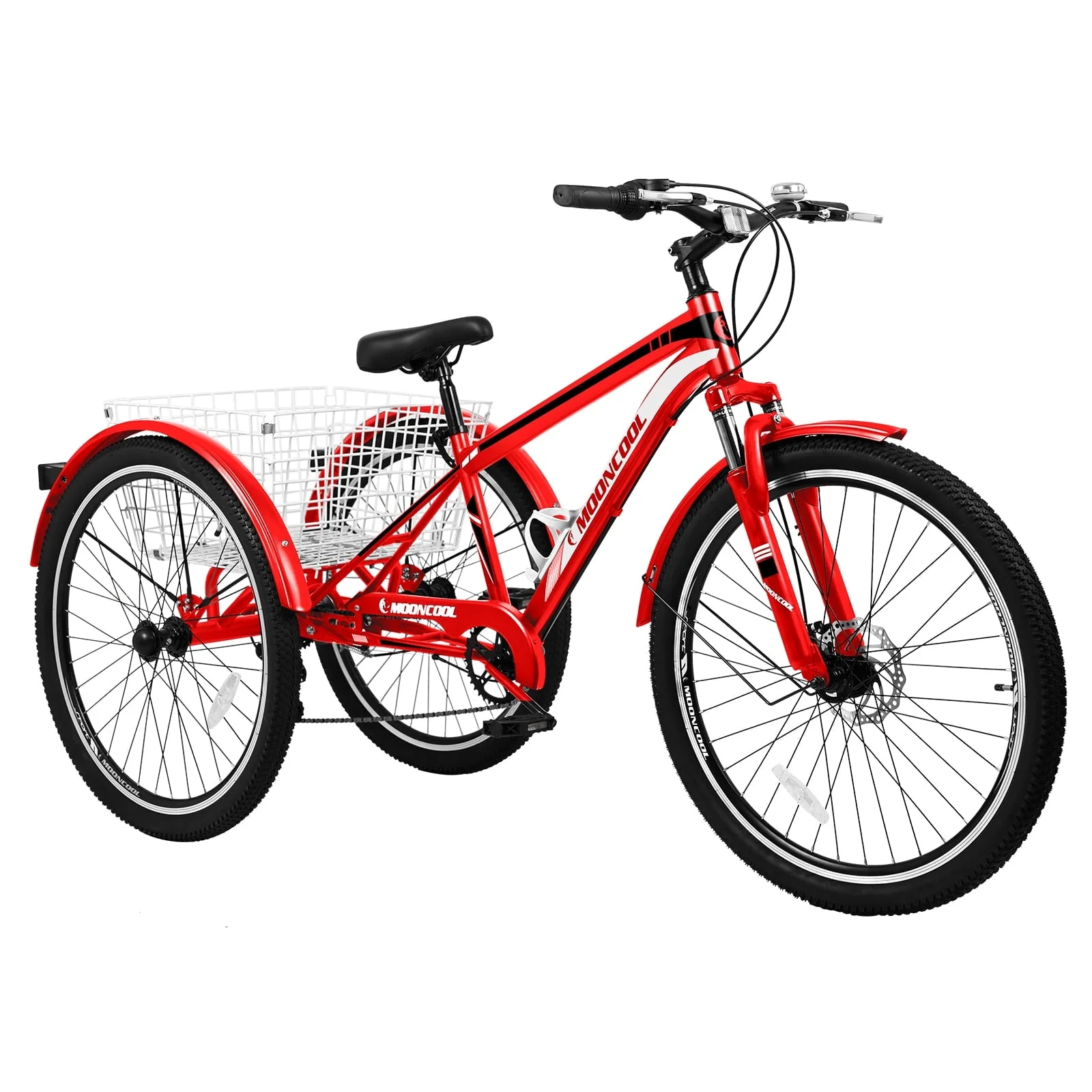 MOPHOTO 26" Mountain Tricycle, 7 Speed Adult Trikes Shopping Bicycle with Rear Basket,Adult Tricycle