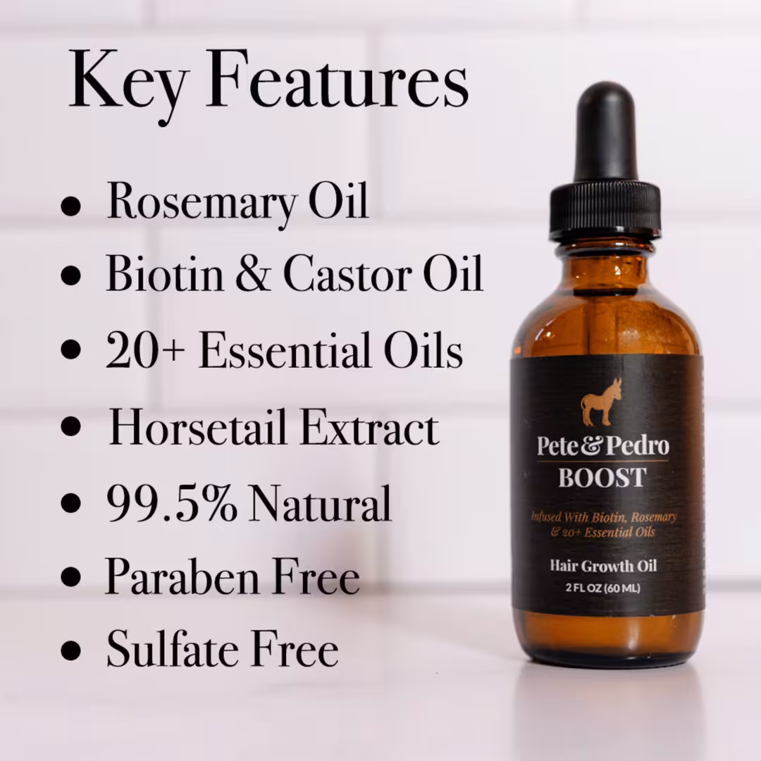 Pete & Pedro  BOOST Hair Strengthening, Scalp Health & Natural Growth Oil (With Rosemary Oil & Biotin)