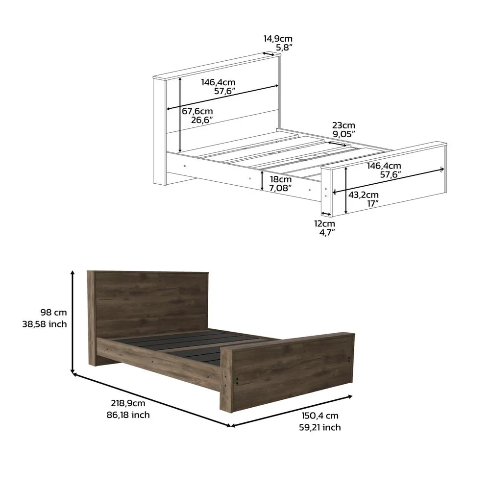 Depot E-Shop DE-CLB7965 Barrie Bed, Dark Brown - Full Size
