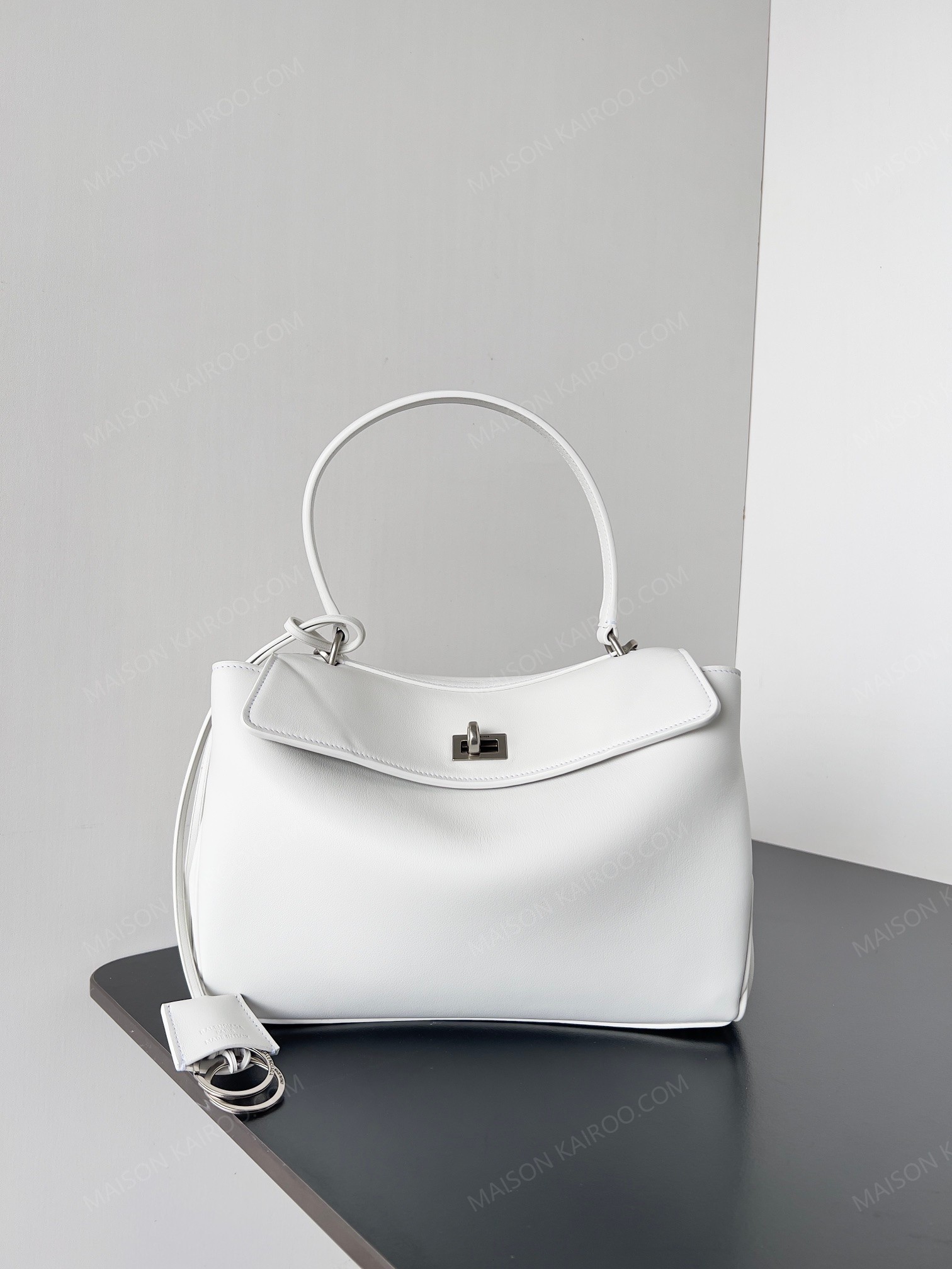 [10A]Balenciaga Rodeo White Slouchy Smooth Leather Turn Lock Kelly Tote Top Handle Bag