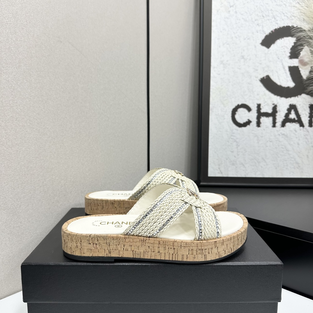 Chanel Raffia CC Platform Sandals