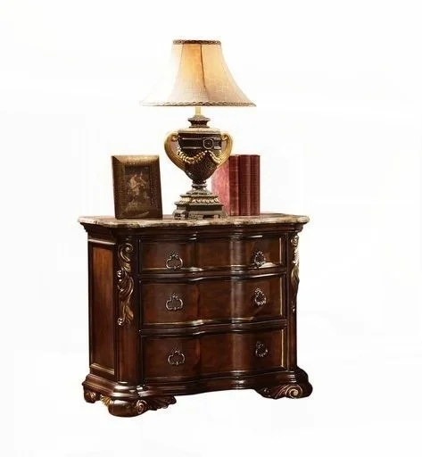 Traditional Dark Walnut Night Stand Made from Durable Wood and Equipped with Three Storage Drawers