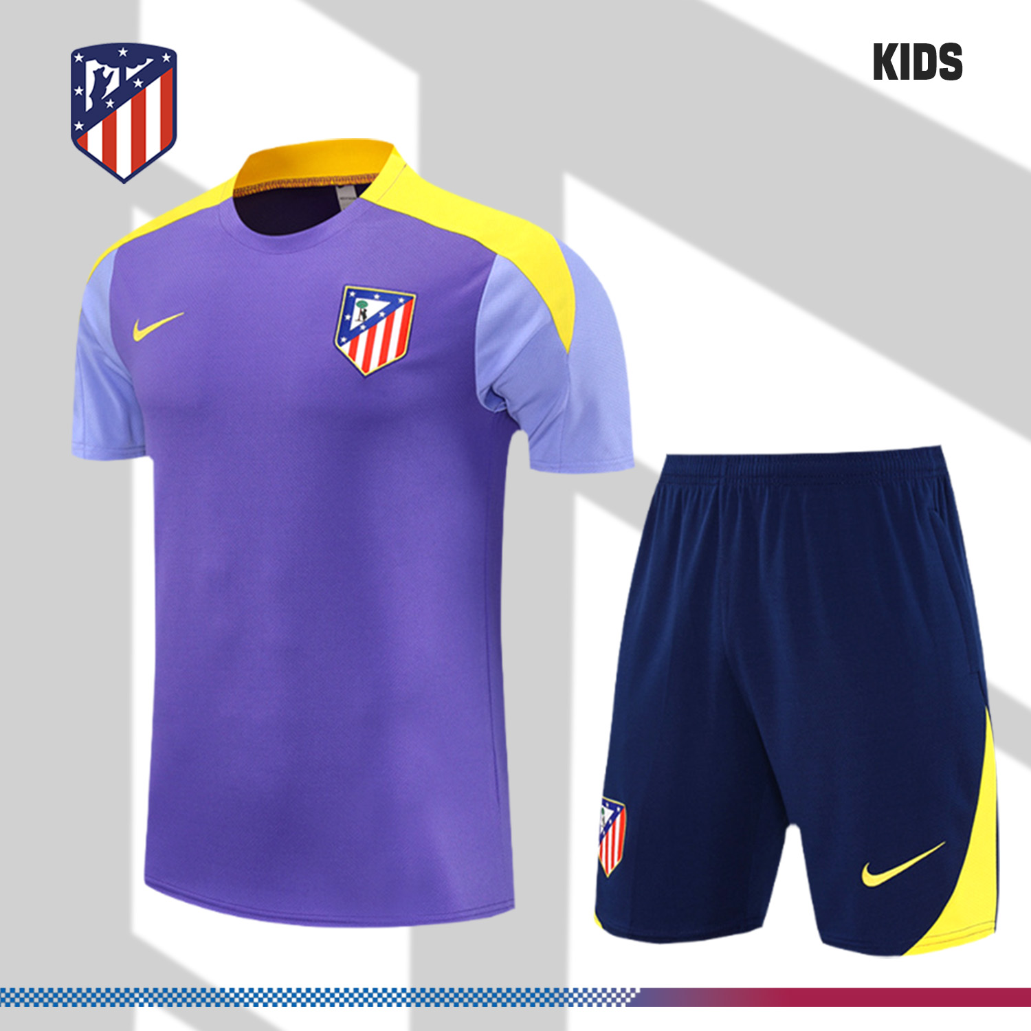 2025/2026 Atletico Madrid Purple Kids Short Sleeve Training Clothes (Kids Kit)