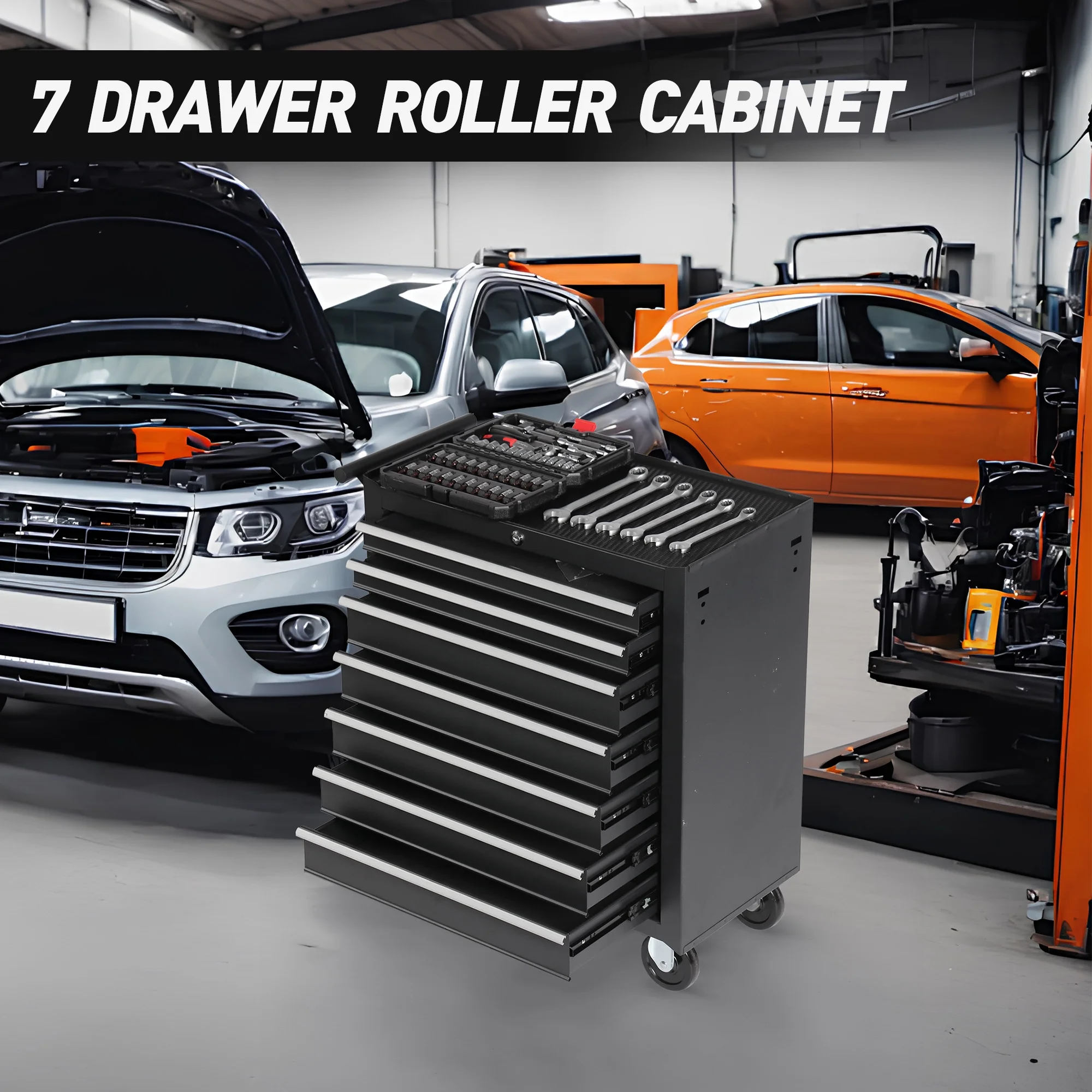 7-Drawer Rolling Tool Chest with Wheels C Heavy-Duty Tool Storage Cart for Garage, Workshop, or Job Site