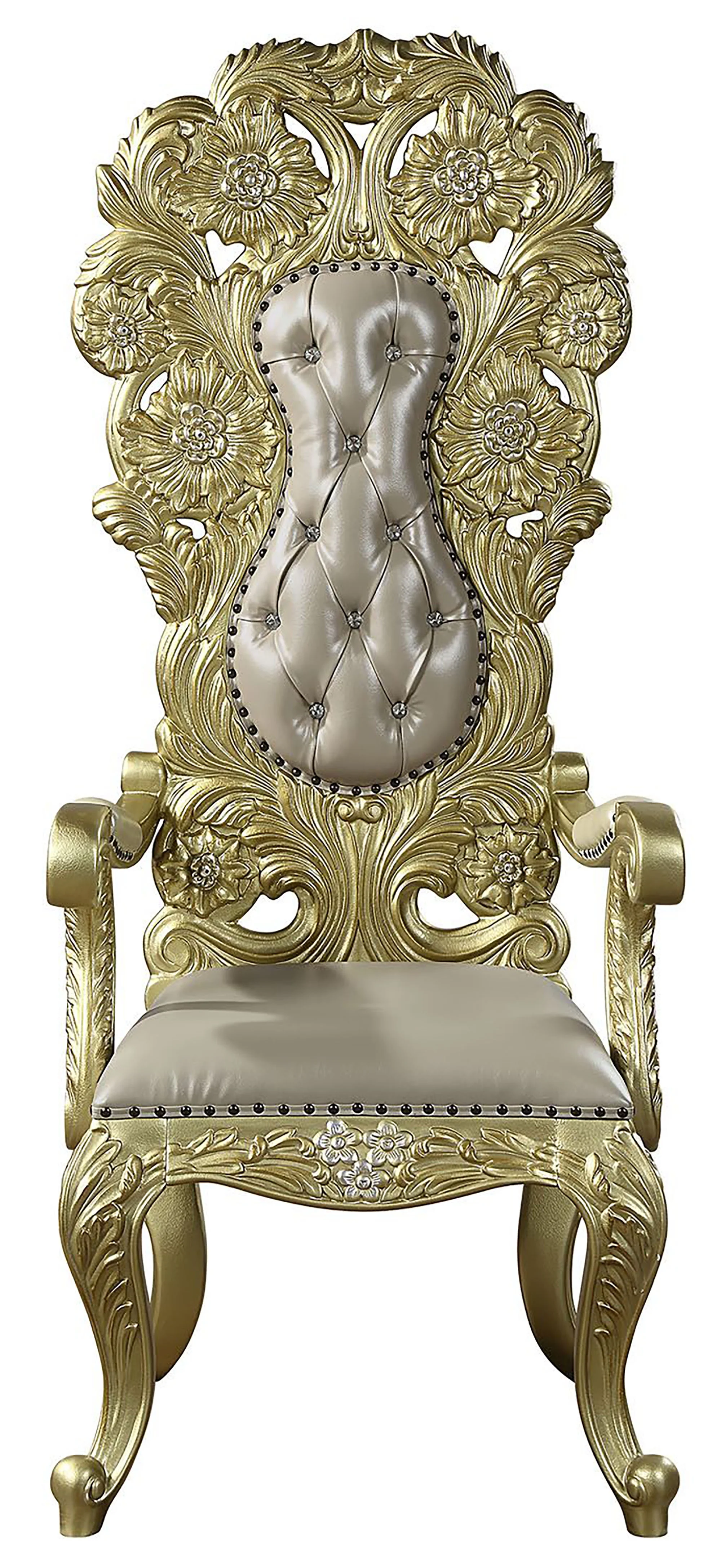 Acme Cabriole Arm Chair (Set-2) Light Gold Synthetic Leather & Gold Finish Indoor Dining Room Furniture
