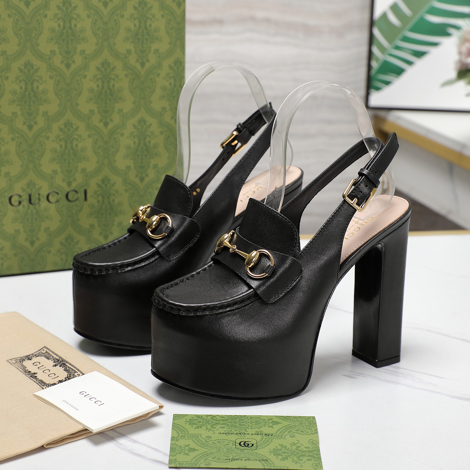 Gucci Horsebit Loafer 135MM Platform Slingback Pumps