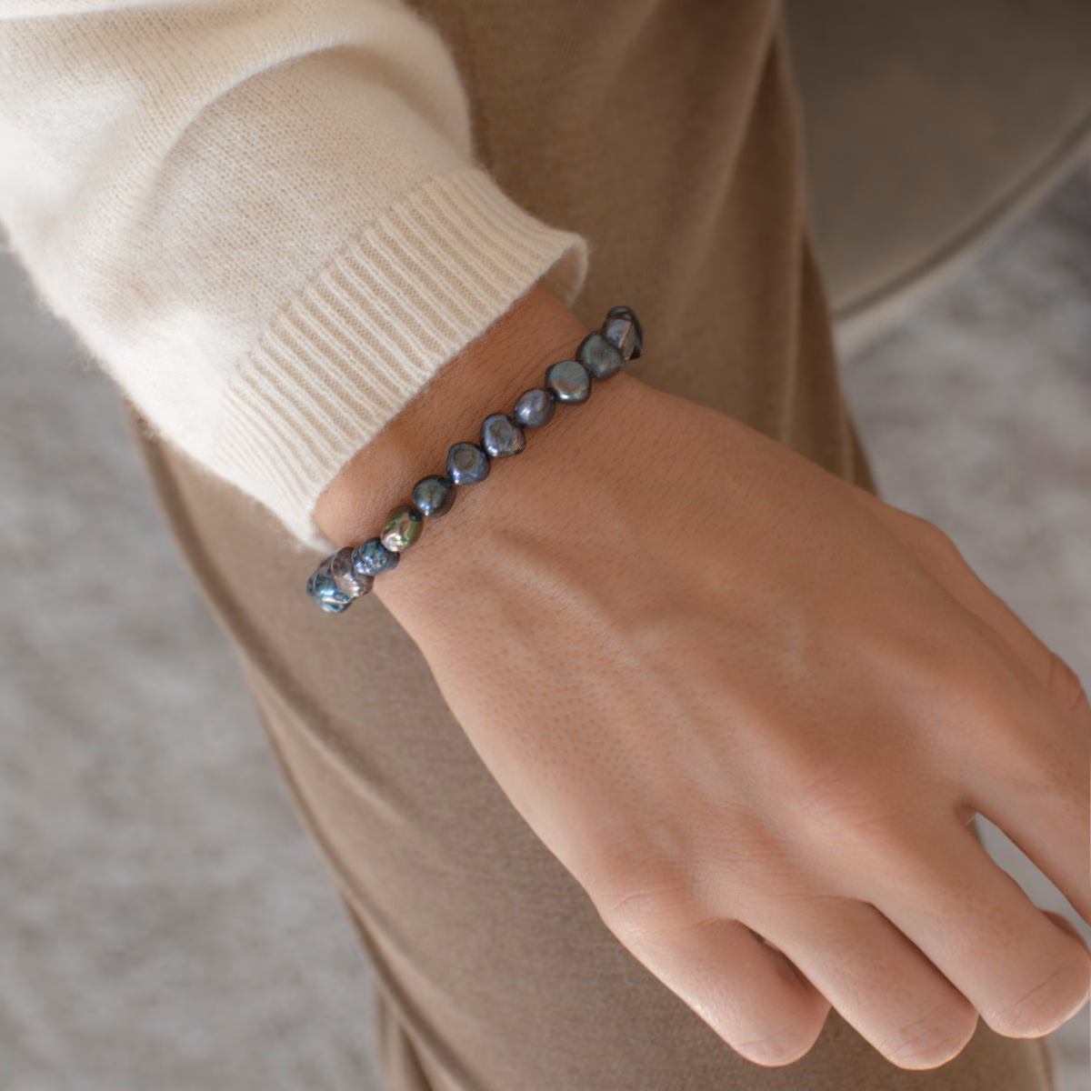 2er Set Süßwasserzuchtperlen dunkelblau Armband und Ohrstecker