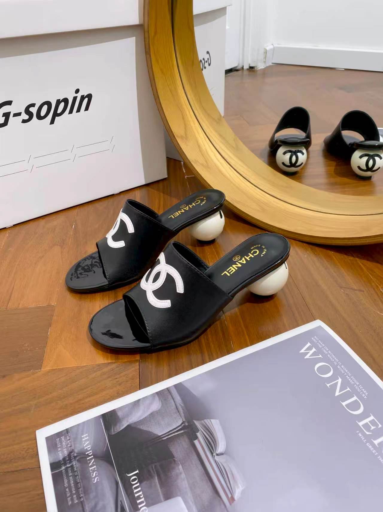Chanel Diamond Quilted Pearl Sculptural Heel Slides