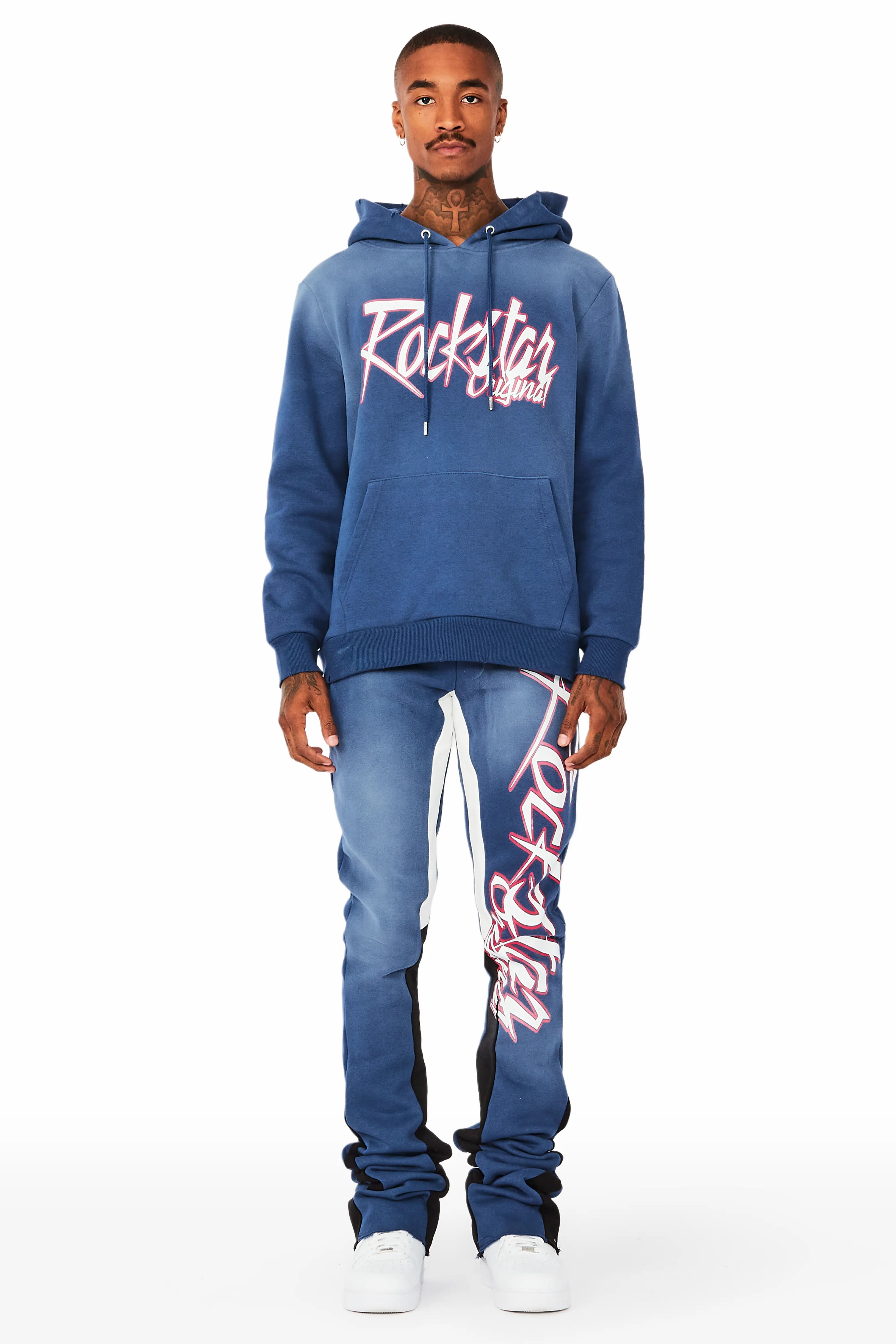 Kalibre Navy Graphic Hoodie/Super Stacked Flare Pant Set