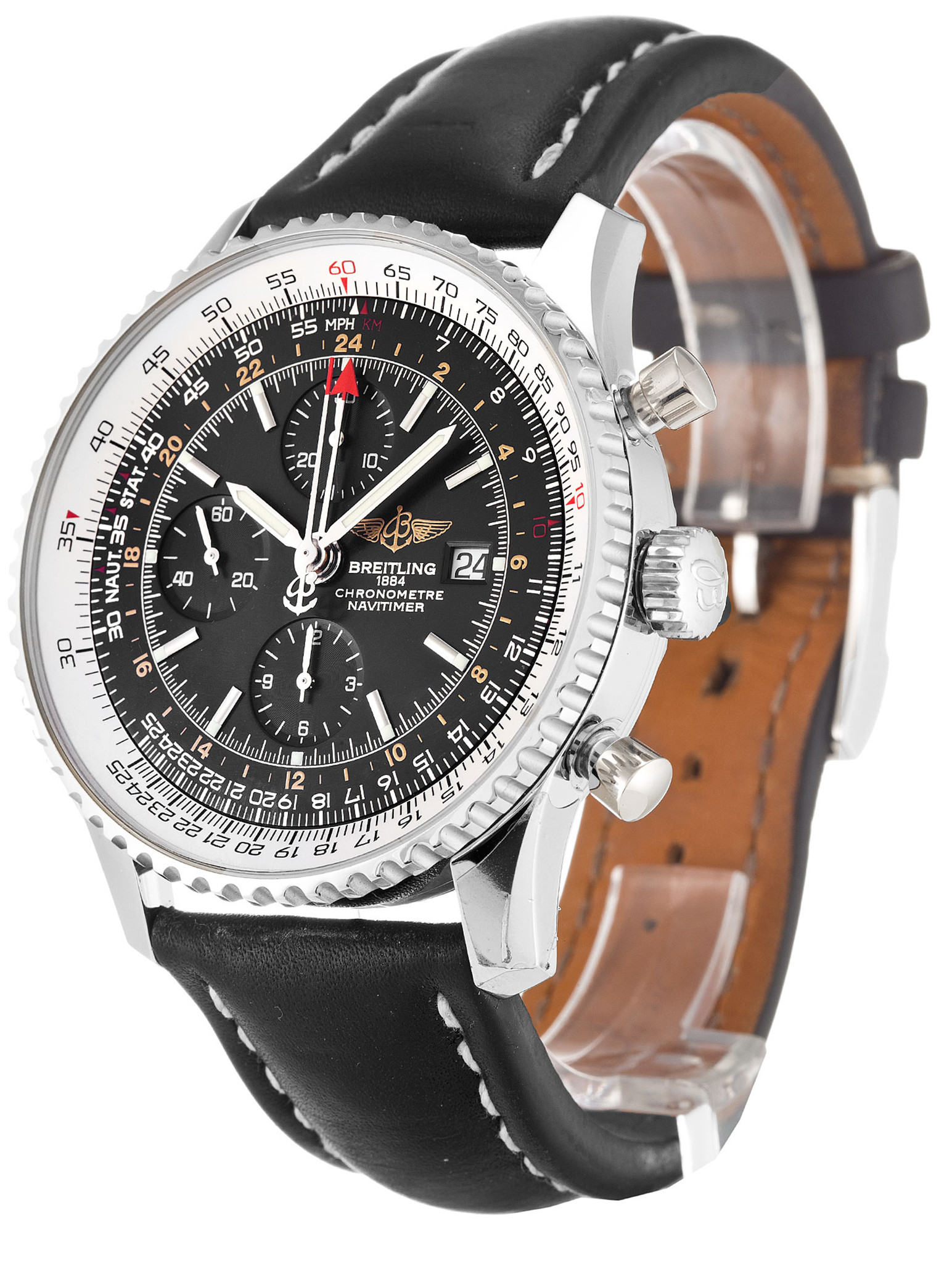 Replica Breitling Navitimer World Black Dial Leather Strap A24322