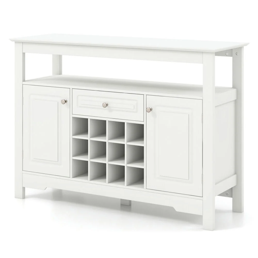 GVN Kitchen Buffet Sideboard, Cupboard Cabinet, Buffet Sideboard Wine Liquor Coffee Bar Cabinet with Removable Wine Rack-White