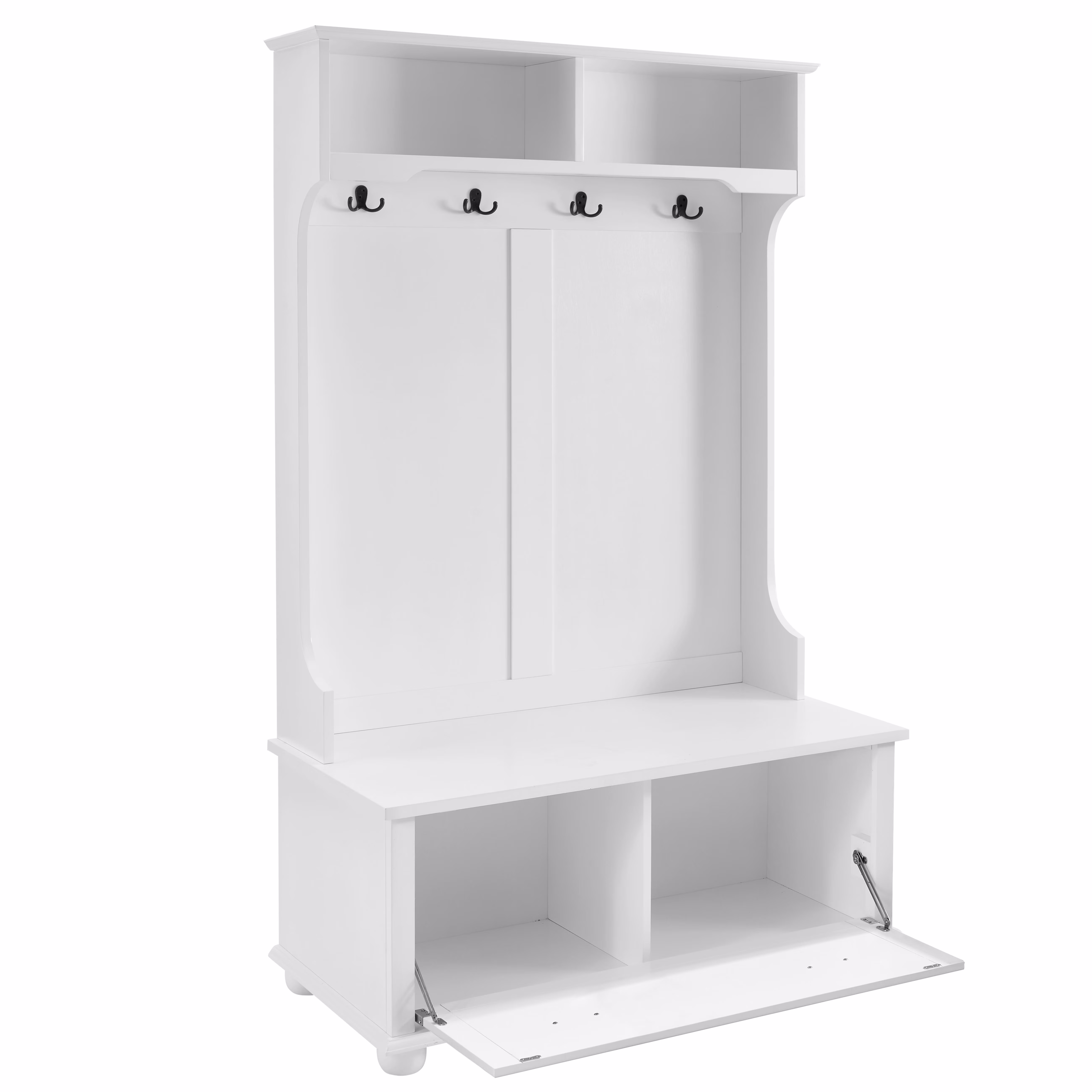 Llinc Store Classic Cosatal Style Hall Tree Entryway Bench with Open Shelves and Shoe Cabinets, SOLID WOOD Feet, Gray, 40"W*18.5"D*64.5"H