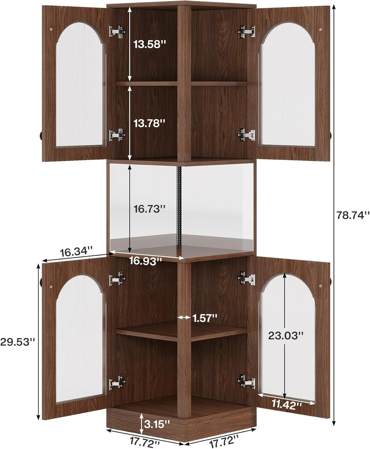 Tribesigns 78.7" Tall Corner Cabinet with LED Light, 5-Tier Corner Storage Cabinet with Doors and Mirrors for Living Room Kitchen Bedroom, Brown