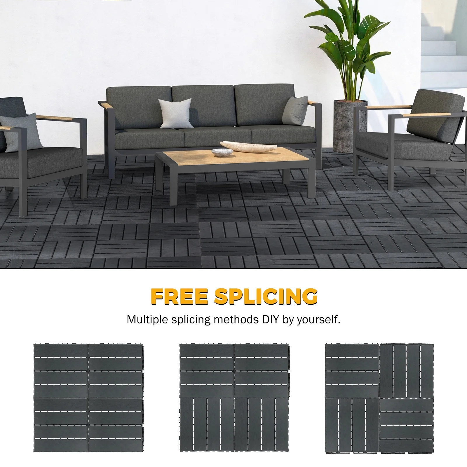 BEAMNOVA Plastic Interlocking Decking Tile, 54 Pcs, 12"x12" Waterproof Outdoor &Indoor Flooring All Weather Use, Garden Decking Tiles for Patio Porch Poolside Balcony Backyard (Dark Gray)
