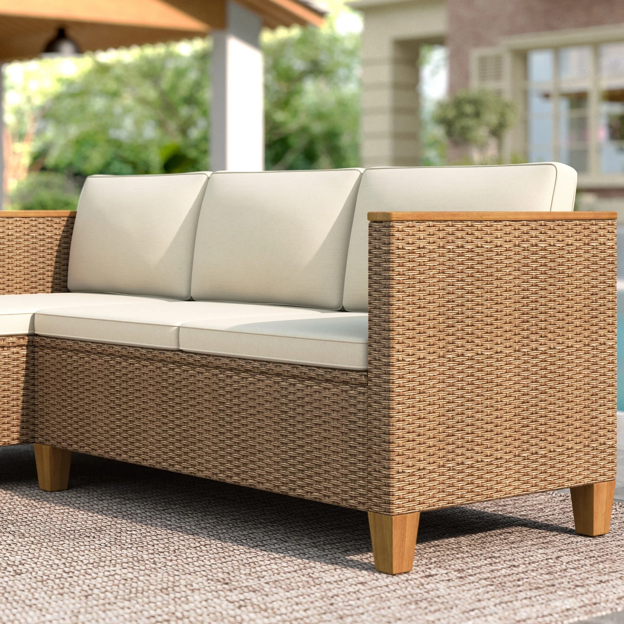 MF Studio 3-Piece Patio Furniture Conversation Set, All-Weather Wicker Outdoor Sectional Sofa Set with Table & Cushions, Beige