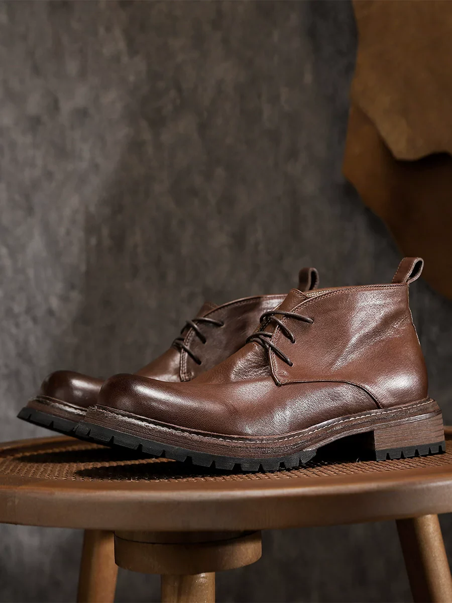 Heavy industry washed horse leather knife edge boots