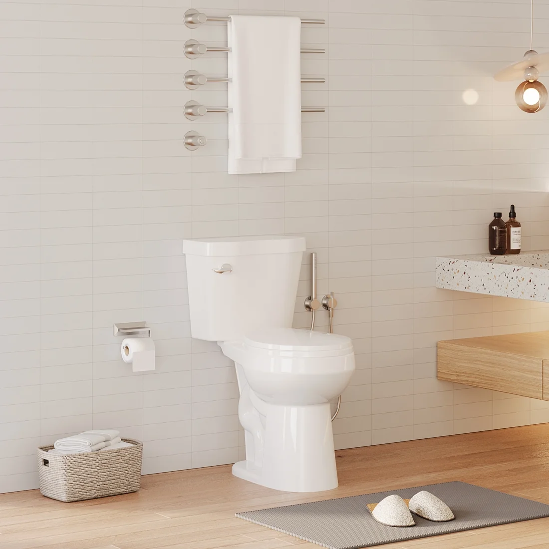 19" Toilet, Elongated Toilets for Bathrooms, Two-Piece Toilet with Soft Close Seat, 1.28 Siphonic Flush Toilet with Universal Height ADA Cotton White